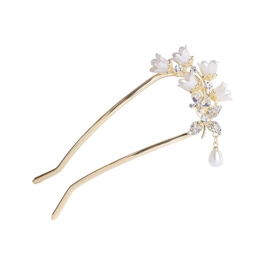 Yin Muchi flower hair accessories for women, U-shaped hairpin, high-end hairpin, ancient style hairpin, slit comb, cheongsam headdress, F3236 lily of the valley flower rhinestone hairpin