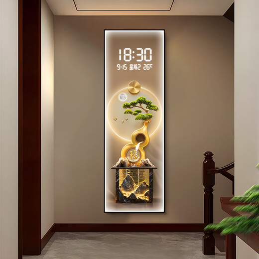 Minghuitong Art Wall Clock Licht Luxus Moderne Kalendertemperatur Temperatur Uhr Walluhr Wohnzimmer Eingangsdekoration Gemälde 2025 Neue elektrische BY3527 160*180 cm (Standardschwarzer Rahmen, Goldrahmen erforderlich
