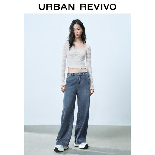 UR2025春季新款女装休闲复古水洗阔腿牛仔长裤UYY850088 蓝色 27