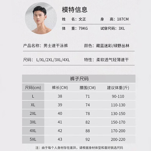 佑游泳衣泳裤男套装防尴尬速干大码初高中游泳四件套14043绿也丛林XL