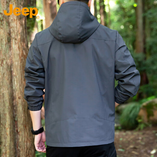 Jeep (JEEP) jacket men's autumn and winter casual hooded jacket men's trendy loose assault clothes men's gray XL