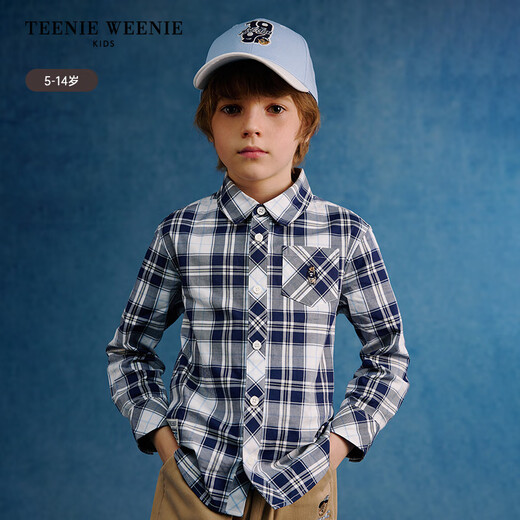 Teenie Weenie Kids 25-year-old boys' classic college style long-sleeved shirt navy blue 130 cm