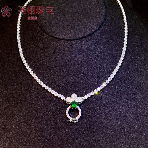 Platinum pendant buckle super flash zircon necklace plated 18/k jewelry jadeite tourmaline buckle universal white gold greenstone with chain