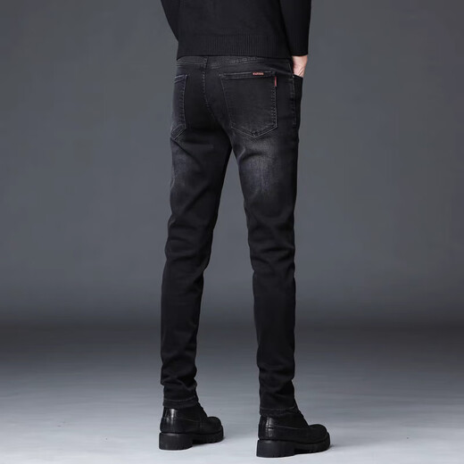 UOSO Autumn e Invierno Nuevos jeans de terciopelo de alta gama y de alta gama Plus de terciopelo para hombres Slim Feet pantalones estiramientos informales 1049 gris 28