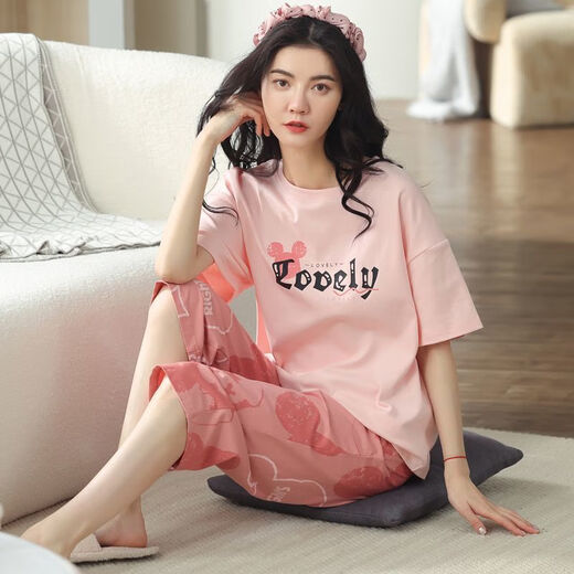 莫代尔睡衣女夏天纯棉短袖七分裤夏季薄款可外穿夏款女士家居服套装 CY9755MF7050 XL [建议体重120-140斤]