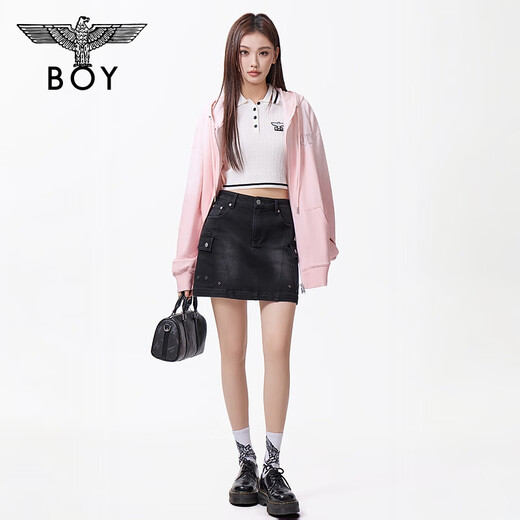 BOY LONDON Spring Couple Style Pink Gradient Versatile Women's Cotton Hooded Cardigan Sweater Jacket N06005 Pink XS