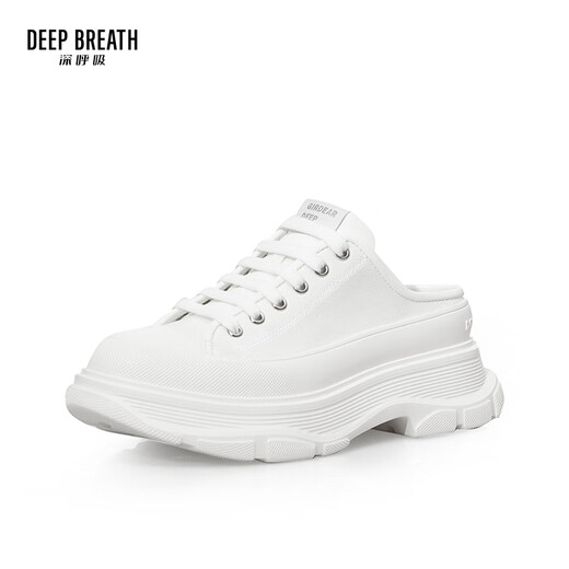 DEEP BREATH深呼吸女鞋包头半拖外穿波浪厚底帆布鞋穆勒鞋AX12250 白 35