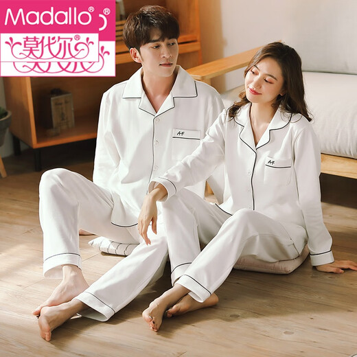 Modal 2 set price couple pajamas women spring and autumn thin pure cotton long-sleeved cardigan set 2024 new large size solid color wide ANF-Male 502 Female 602 Black 2XL Female M+ Male