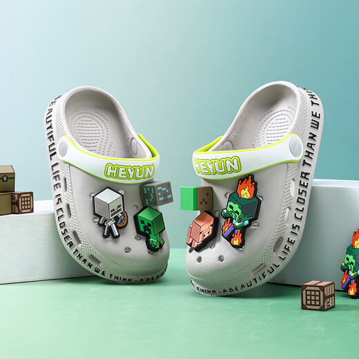 Chaussures de trou pour enfants Boy Slippers Children's Summer New Style Baby Baby Baby Might Keads et Grands Children's Anti-Slip Soft Sod Child Parent-Child Sandales Bleu foncé [Minecraft] 37