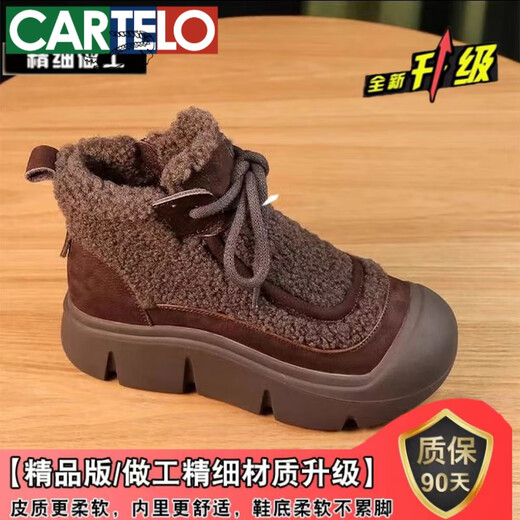 Cartelo High-End-Marke Plüsch Mutter Baumwollschuhe für Frauen 2025 Winter neuer dicker alleiniger High-Top-Schneestiefel für Frauen weicher Sohle nicht gleitendes Kurzstiefel Khaki 39