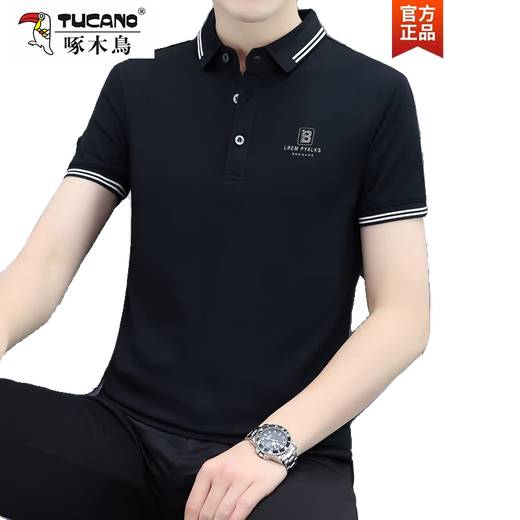 Holzspecker (Tucano) 2024 Sommer neues Männer-Polo-Hemd kurzärmelig Casual Paul Shirt Slim Chroirared Lapel T-Shirt Top Qy719 Black M.