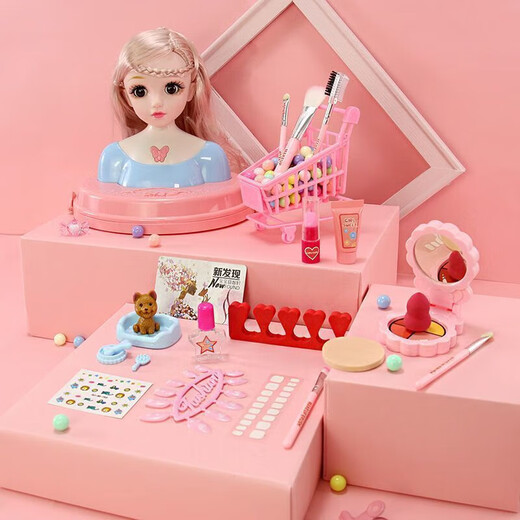 Детская косметическая коробка, игрушка для девочек, симулятор принцессы, игровой набор для дома, нетоксичный для девочки 3-6 лет, 5 косметических коробок, парикмахерский набор + кукла, 51 шт., воплотите мечту маленькой принцессы