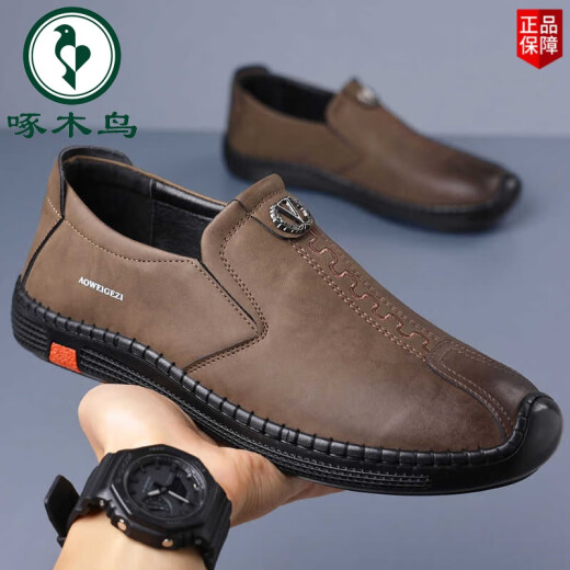 Specht Lederschuhe Herren 2025 Neue Business Casual Schuhe Herbst Atmungsfreie Herrenschuhe Weiche Kuhlattenbohnenschuhe Echtes Leder mittleren Alters Schuhe Khaki 6198 38