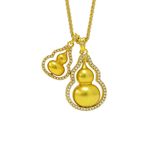 DYN2025 New 18K Double Gourd Pendant Fulu Diamond Gold Necklace for Women 3D Hard Gold Fashion Chopin Chain Gift Premium Small Gourd Pendant + Chopin Chain