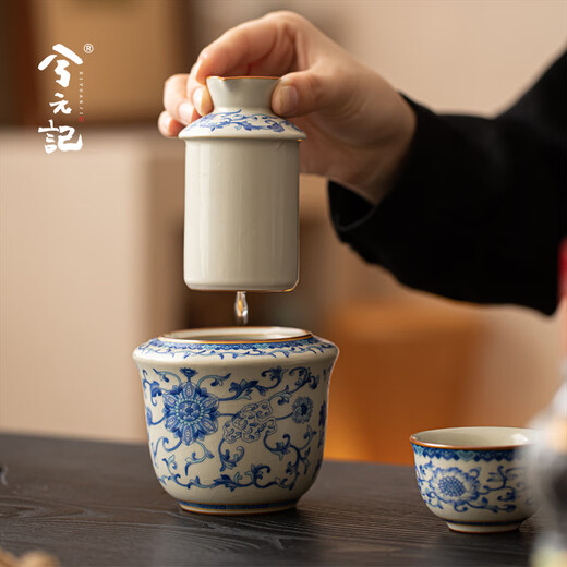 Xi Yuanji blue and white wine warmer, wine warmer set, white wine, rice wine, wine set, gift box, birthday gift for elders and father, flower wine warmer, one pot, three cups set - gift box
