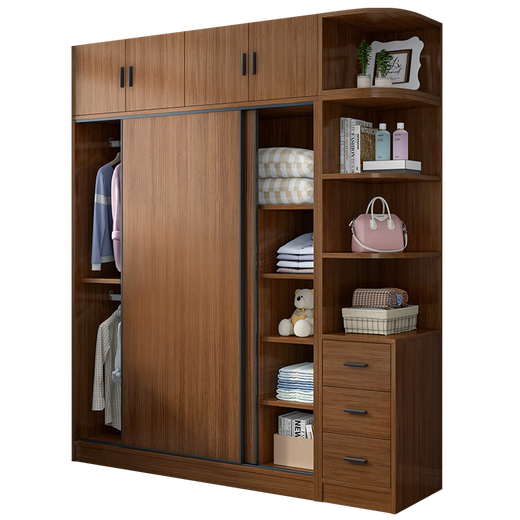 Baili Weiyi new Chinese style wardrobe home bedroom wooden combination wardrobe simple sliding door storage large wardrobe 1.8 meters main cabinet