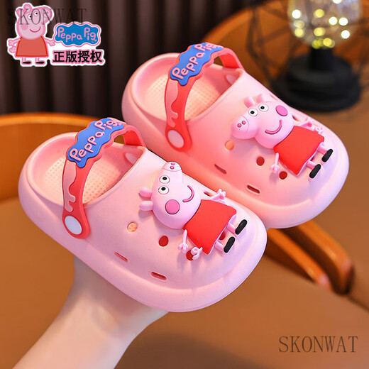 SKONWAT Peppa Pig Summer Girls' Slippers Non-slip and Feces-feeling Baotou Breathable Infant Beach Shoes Pink Size 20 21 (shoe inner length 14CM suitable for feet 13C