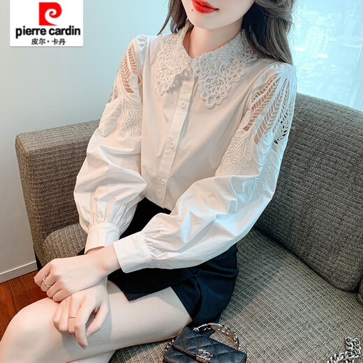 
Piercadian embroidered cotton shirt for women 2025 autumn new fashion embroidered white shirt loose versatile long-sleeved top CY9227 Black S [Suggested 75-95Jin [Jin equals 0.5 kg]]