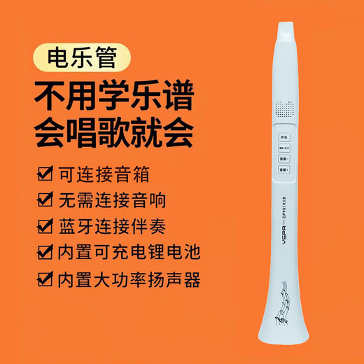 百诺新款不用学就会的新型乐器电乐管自带蓝牙喇叭充电会唱歌就会乐器 新型电乐管白色-可连接音箱