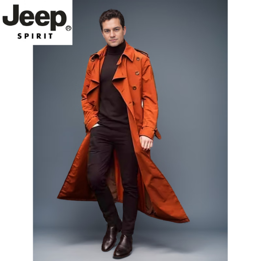 JEEP SPIRIT2025春秋款男款风衣超长款时尚薄款无里布外套过膝风衣男士风衣 卡其色 (无里布) M (140-160斤)