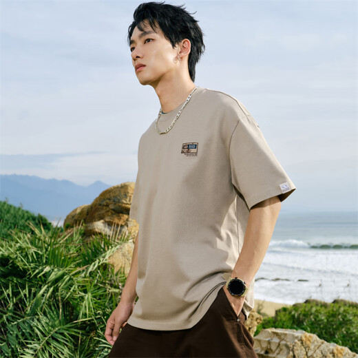 Mark Huafei [Xianglong Stickerei] 7A Antibakterielles Kurzarm T-Shirt Herren 25 Frühlings- und Sommer-Rundkragen Cool Cool Basic All-Match Lose T-Shirt 701 Khaki S (High 155-165 Gewicht 55-60)