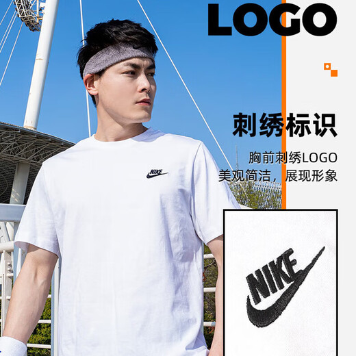
Nike (NIKE) sports suit men's two-piece set, letter small label pure cotton short-sleeved T-shirt, running and fitness training quick-drying shorts AR4999-101+DV9858-010 2XL