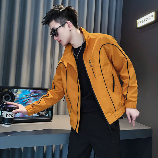 Jason's high-end thickened jacket men's spring, autumn and winter trendy brand handsome plus velvet jacket men's casual top 2025 new A343-JK204 orange (regular style) XL (125-145Jin Jin equals 0.5 kg)