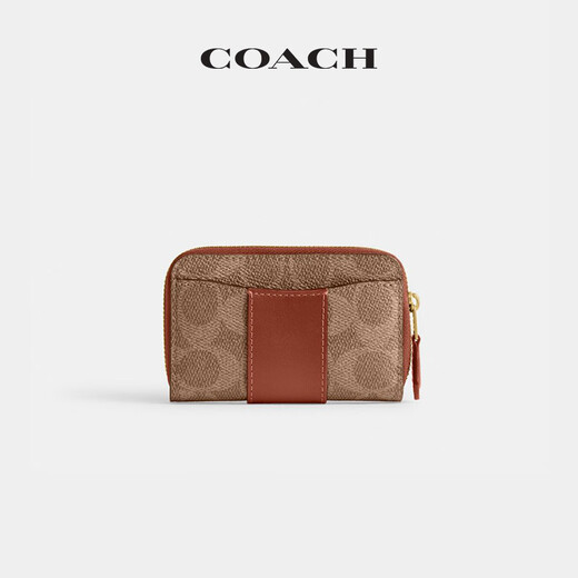 COACH official flagship women's classic logo basic small wraparound zipper card holder portable B4/brown caramel color
