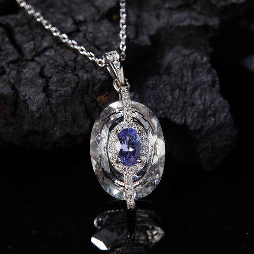 Canxian new design S925 sterling silver inlaid with natural tanzanite white crystal color treasure necklace women's high-end pendant necklace necklace
