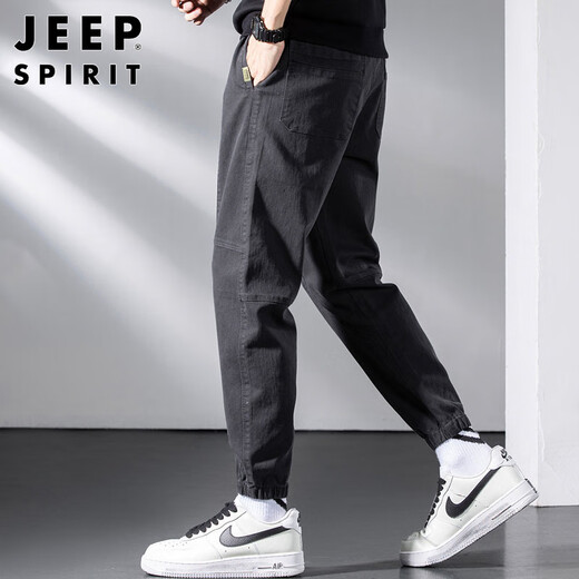 JEEP SPIRIT Jeep casual pants men's autumn and winter Korean style pants men's overalls loose leggings dark gray-XL