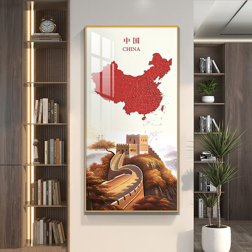 画之楼中国地图玄关装饰画入户门挂画客厅走廊过道办公室背景墙壁画挂画 中国梦X15052金色边框 200*100cm-推荐宽1.4米以上墙面