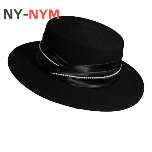 NY-NYM French Hepburn Style Wool Wool Top Hat pour les femmes en automne et hiver British Socialite Retro Woolen Hat Poldoule Jazz Hat Black M (56-58 cm)