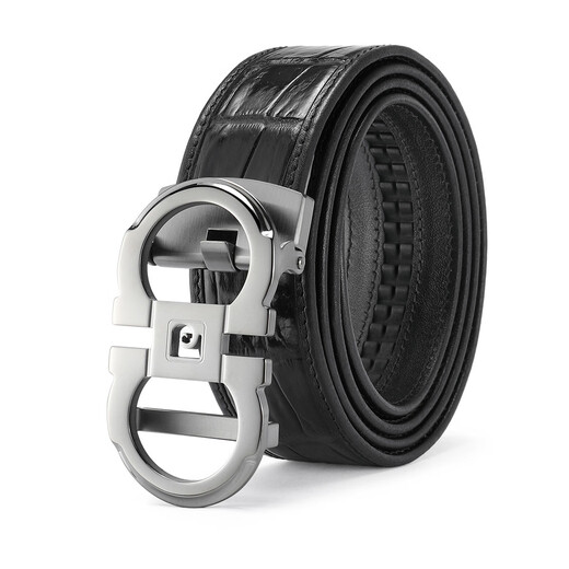 Pierre cardin [Light luxury crocodile leather] belt for men's genuine leather belt automatic buckle versatile belt Valentine's Day gift for boyfriend black 115cm