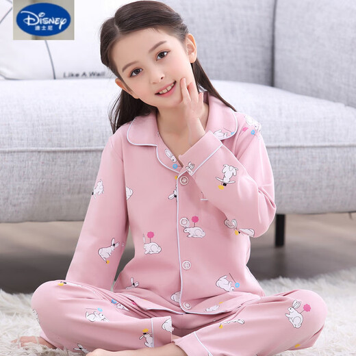 迪士尼（Disney）女童睡衣春秋长袖套装儿童纯棉家居服秋天女孩宝宝中大童卡通全棉 K11164爱心熊 170 8码【身高90-100cm】