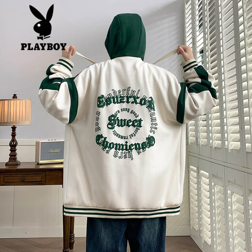 Playboy (PLAYBOY) suit boys and teenagers spring and autumn coat 2025 new casual junior and senior high school students hooded baseball uniform jacket white and green spliced ​​top 690+ pants 838 M