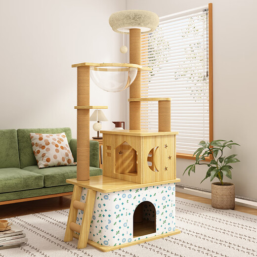 Long cadre d'escalade pour chat de compagnie grand nid de chat cadre de chat jouet universel pour chat de compagnie sisal arbre d'escalade pour chat planche à gratter plate-forme de saut pour chat 146 cm 5 couches cactus double chambre modèle de capsule spatiale