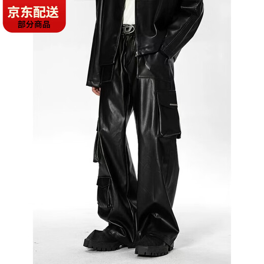 Pickup Cat American Retro PU Leather Casual Pants Men's Retro Hip Hop Punk Leather Pants Autumn and Winter West Coast Black 2xl