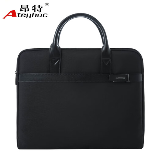 Ateyhoc business hand-held briefcase men's casual commuter office bag B4 large capacity customized document bag waterproof wear-resistant thickened information bag front and back with pocket 825 black (size: 380*310*55MM)