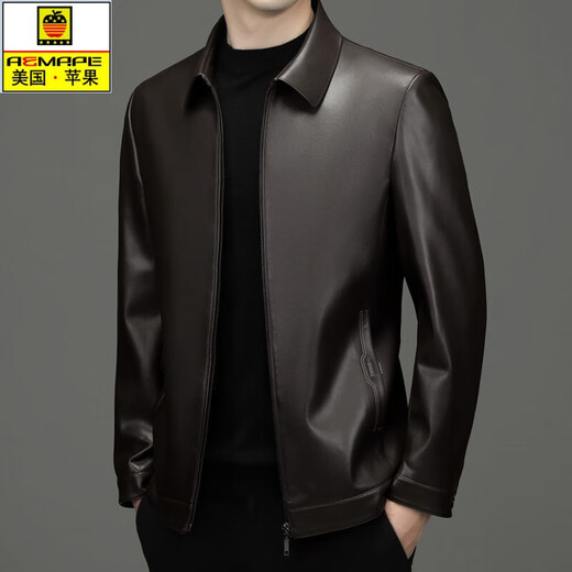 AEMAPE American Apple Haining leather jacket for middle-aged dad with lapel leather jacket Haining first layer leather jacket for men business brown XL 180