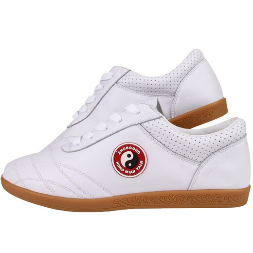 Red cotton Tai Chi shoes for women with tendon bottom and cowhide for autumn and winter plus velvet to keep warm martial arts shoes Tai Chi practice shoes for men sports shoes LP005-M winter plus velvet white 35