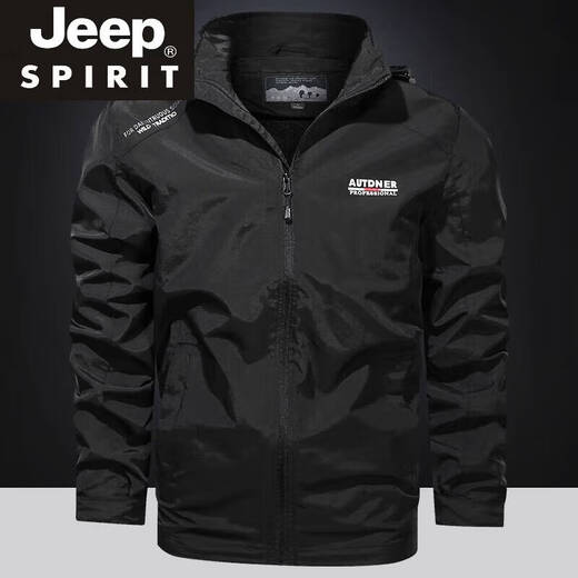 JEEP SPIRIT Jeep Spring and Autumn Casual Sports Jacket Men's Large Size Versatile Outdoor Waterproof Charger. Youth Hooded Black 9928 XL