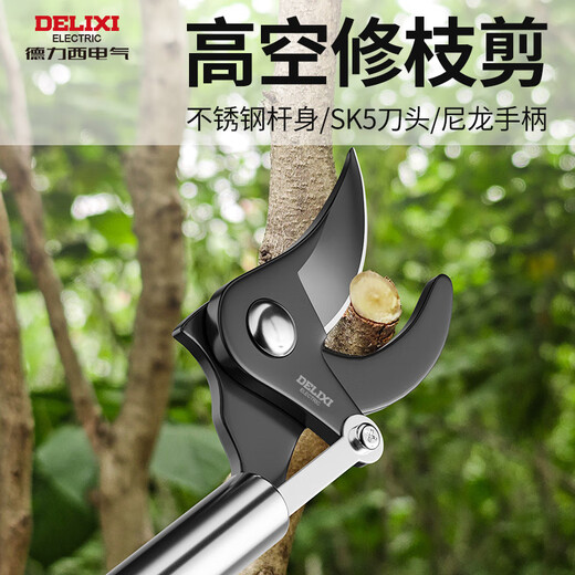 Delixi high-altitude pruning shears telescopic pole stainless steel pruning high-branch fruit trees pruning branches special scissors and saw integrated 2 meters - upgraded stainless steel reinforcement rod + spare blade