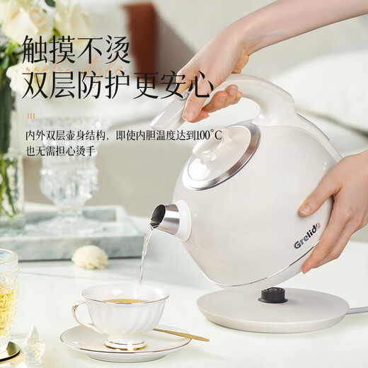 格来德（Grelide）烧水壶欧式复古保温316不锈钢电热水壶多段控温电水壶恒温防烫家用热水壶D1215E白色