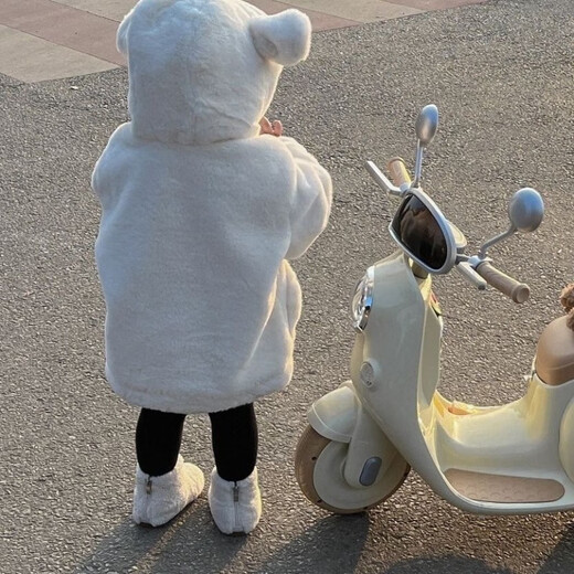 
Yuanyouling winter fur coat baby girl cute thickened jacket fashionable warm hooded mid-length fur coat milk Fufu little white bear * plus velvet thickened warm match 80 (recommended height 65CM-75CM)