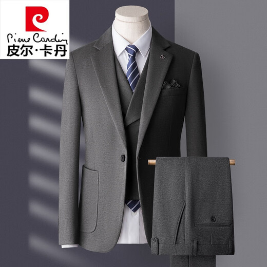Pierre Cardin high-end suit suit men's business casual formal dress groom wedding dress thickened slim small suit jacket knitted khaki (suit + trousers) shirt tie 3XL
