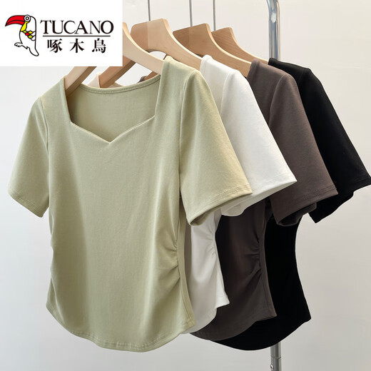 Carpintero de carpintería gran tamaño grasa de mujeres MM Summer Nuevo estilo 2025 Collar cuadrado Tamita de manga corta Diseño de hombro de moda Top 13701 4xl Recomendado 176-190Jin [Jin es igual a 0,5 kg]