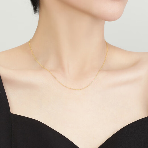 Ming brand jewelry 18K gold necklace K yellow square O-shaped chain necklace simple plain chain for women CSR0234 pricing K yellow plain chain about 40.5+2.5+2.5 cm about 1.57-1.60 grams