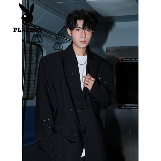 Playboy (Playboy) Anzug Jacke Herren sternbedeckte schulter gepolsterte Look gutaussehende Style Anzug Haarstylistin trägt Verlobungsjacke schwarz l