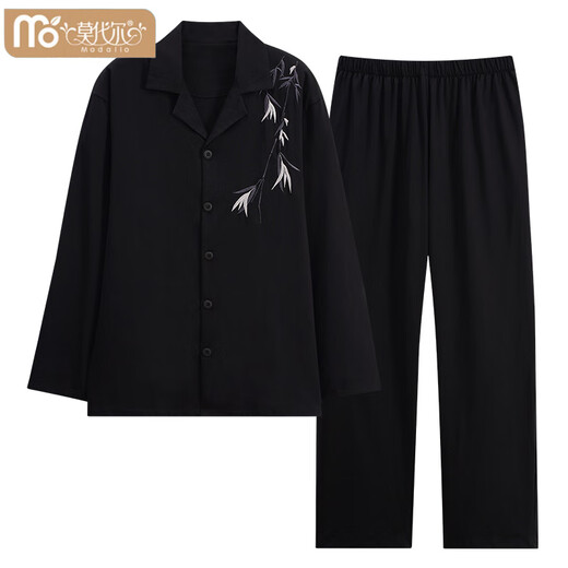 Pajamas modal Spring and Automne Coton Pure Coton Long Menc Men Plus taille de style chinois Bamboo Black peut être porté à l'extérieur des vêtements maison 753 xl: Convient pour le poids 140-160 Jin [Jin est égal à 0,5 kg]