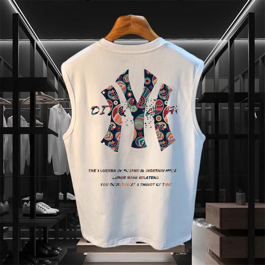 MLBNICE VIET DE COTON PUR PURS HLBNICE pour la marque de chemise sans manches minces de mode American Men's Men's Men's Summer Slim Slim Sleeved Vest Round Top Black XL 120-135Jin [Jin est égal à 0,5 kg]